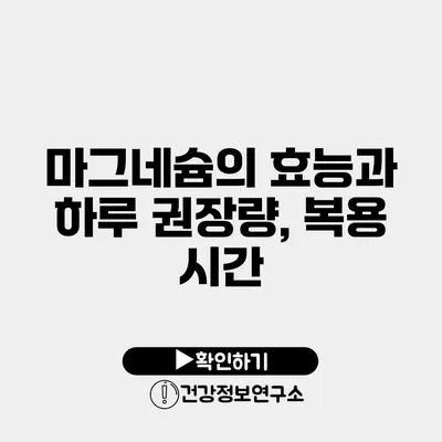 마그네슘의 효능과 하루 권장량, 복용 시간