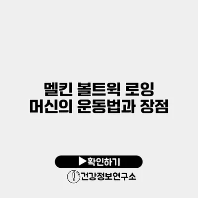 멜킨 볼트윅 로잉 머신의 운동법과 장점