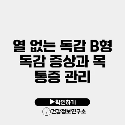 열 없는 독감 B형 독감 증상과 목 통증 관리