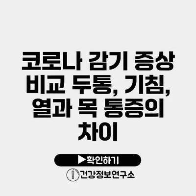 코로나 감기 증상 비교 두통, 기침, 열과 목 통증의 차이