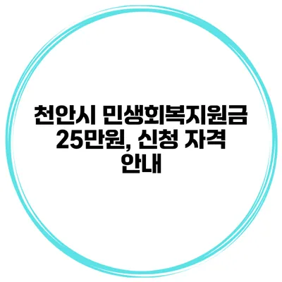 천안시 민생회복지원금 25만원, 신청 자격 안내
